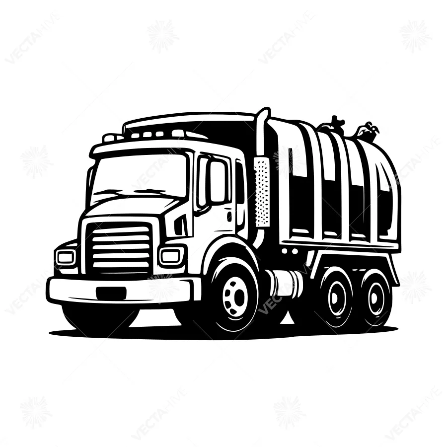 Black & White Garbage Truck Illustration