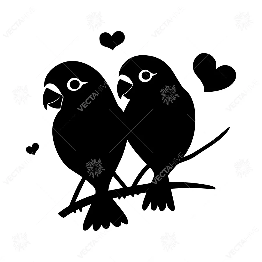 Silhouette Birds Love Hearts