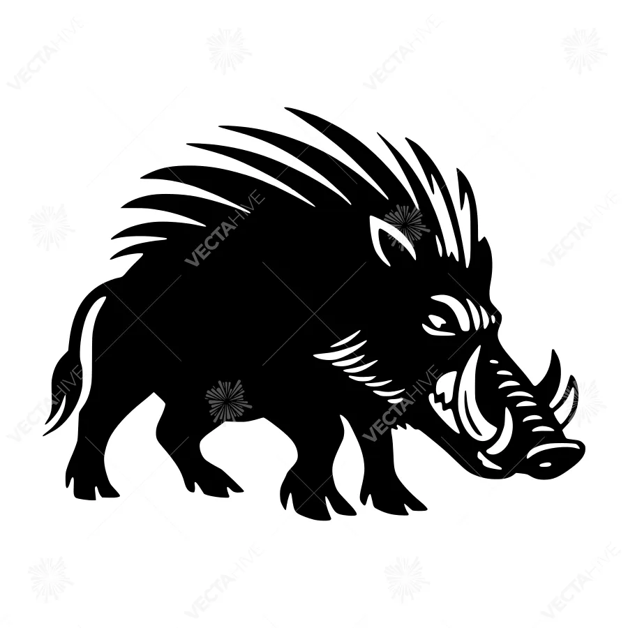 Black Wild Boar Silhouette Vector Illustration