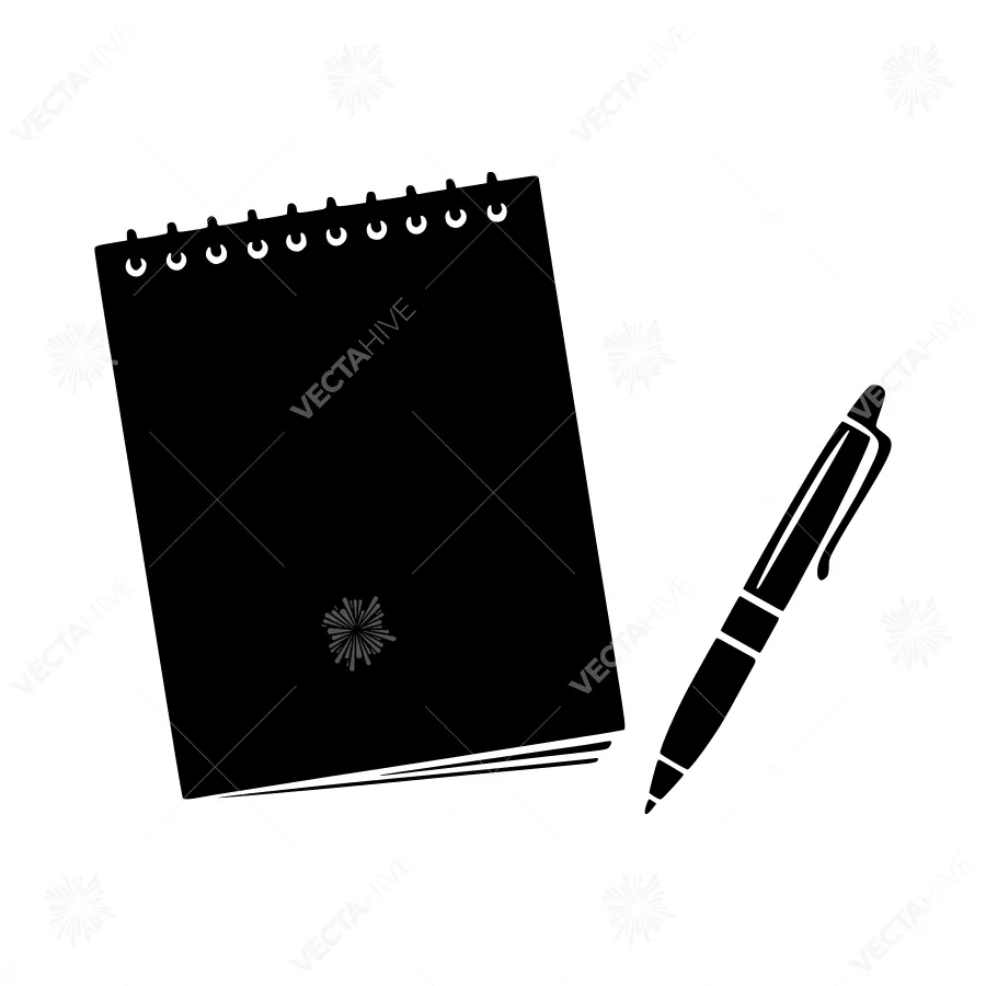 Black Notebook and Pen - Minimalist Icon