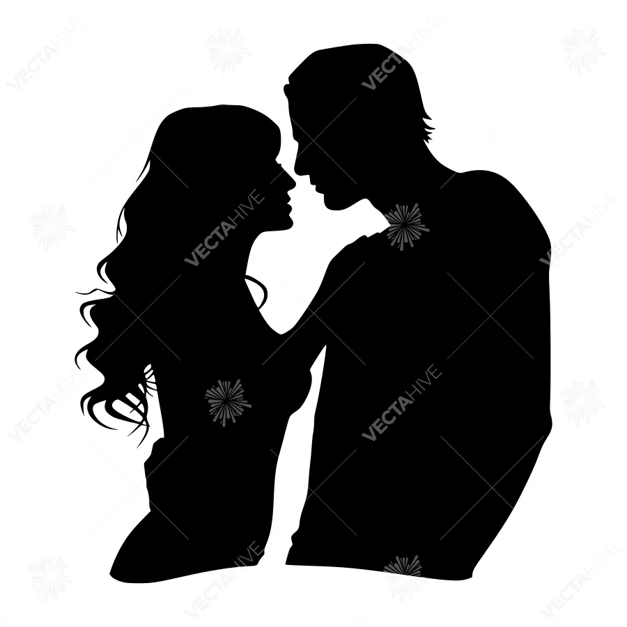 Silhouette Couple Embrace - Romantic Vector Illustration