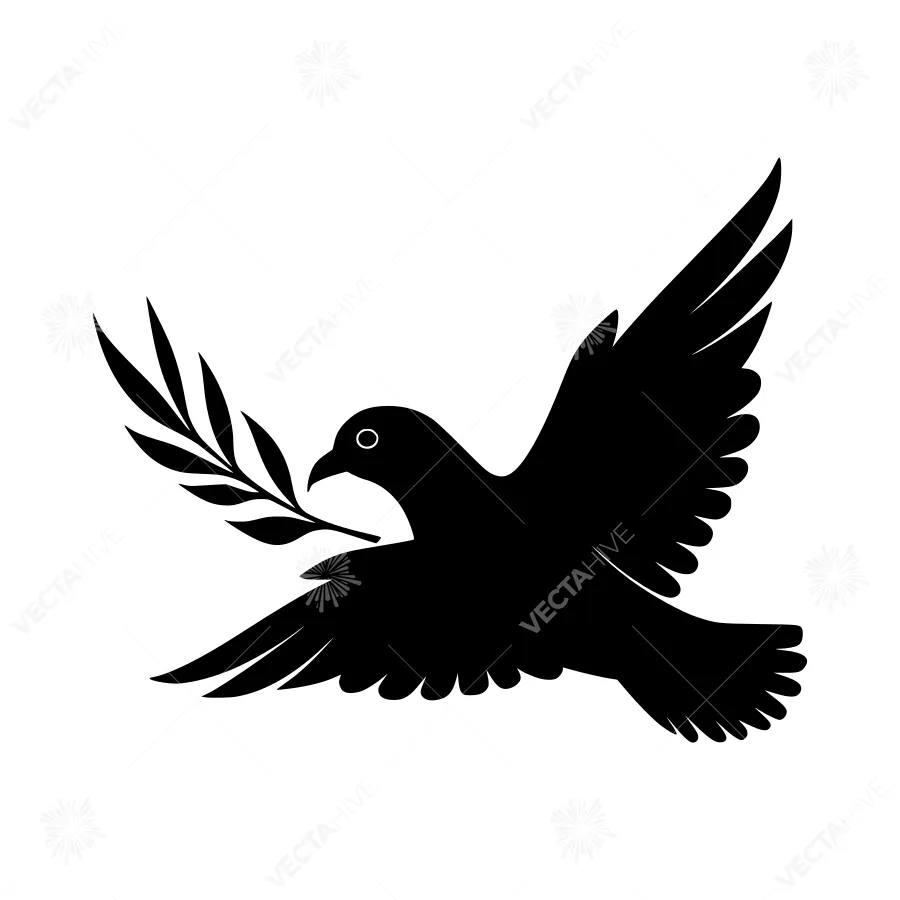 Black Dove Silhouette with Olive Branch - Peace Symbol