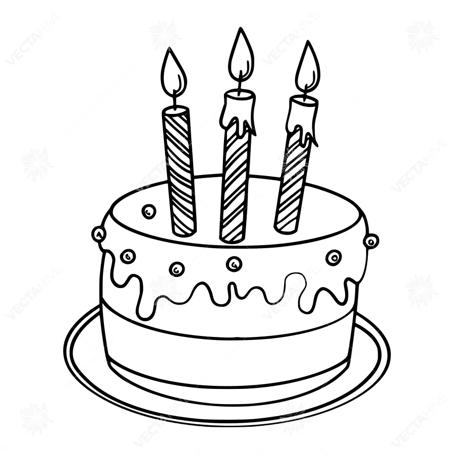 Line Art Birthday Cake with Candles
