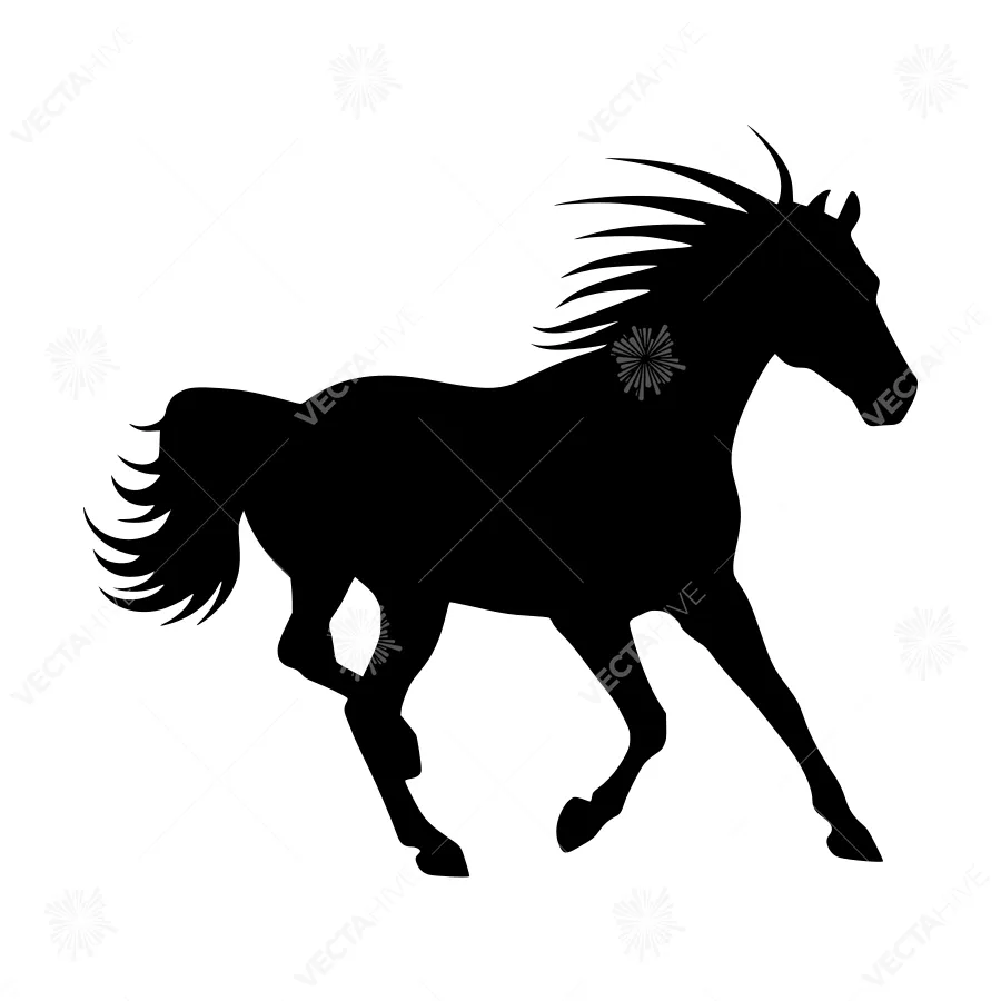 Silhouette Horse Running - Vector Graphic