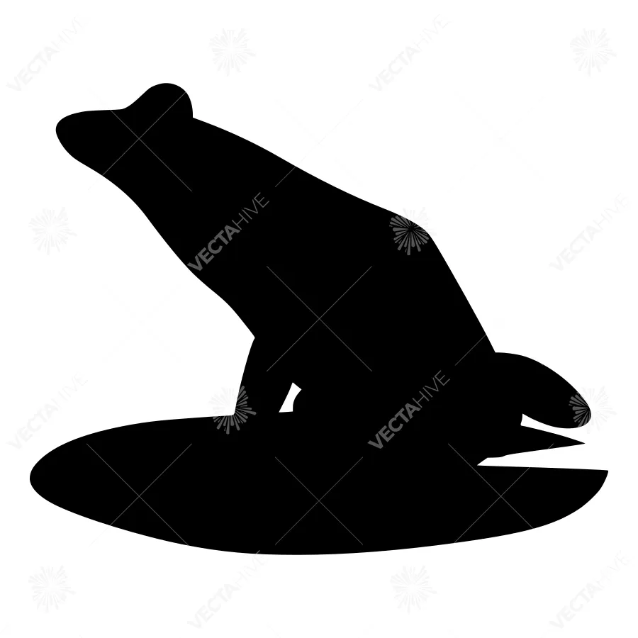 Black Frog Silhouette on Lily Pad - Vector Icon