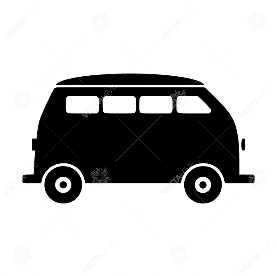 Vintage Camper Van Icon - Black Outline