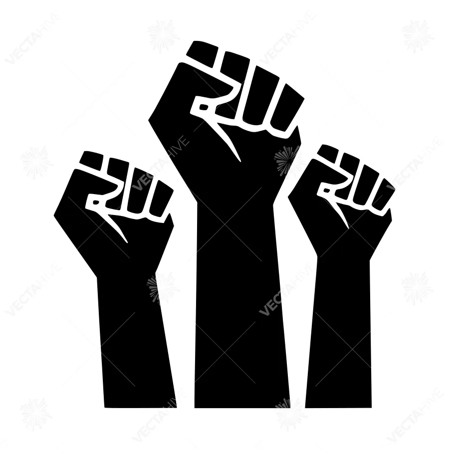 Rally Raised Hands - Black Silhouette Vector