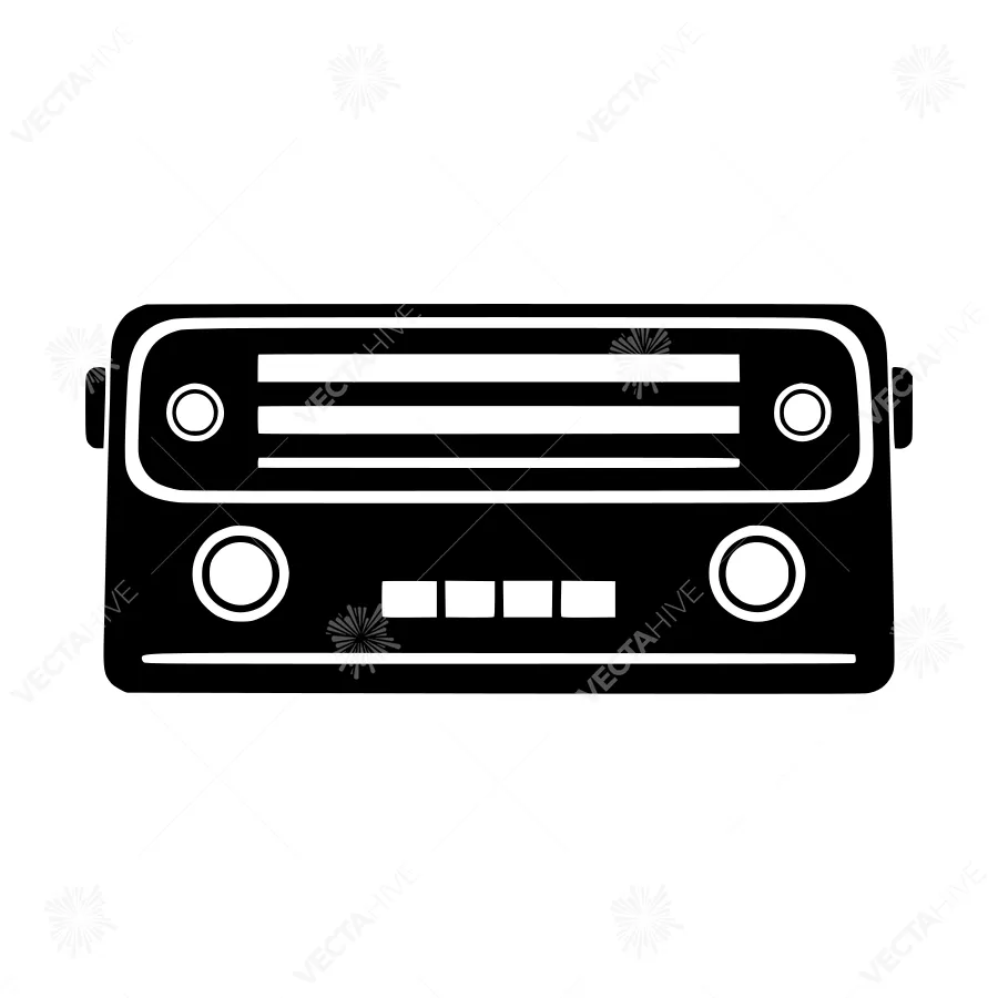 Vintage Car Radio Icon - Black & White Vector