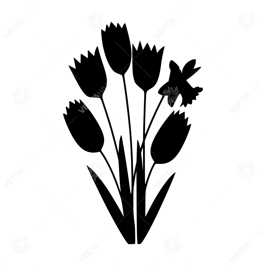 Black Tulip Flowers Silhouette Vector