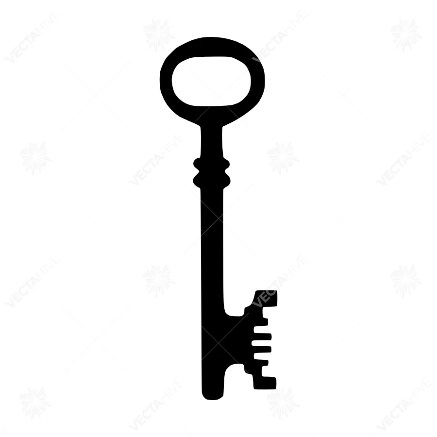 Vintage Key Icon - Black Silhouette
