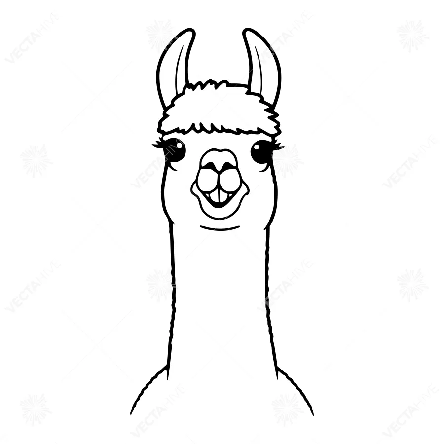 Cute Llama Line Art Illustration