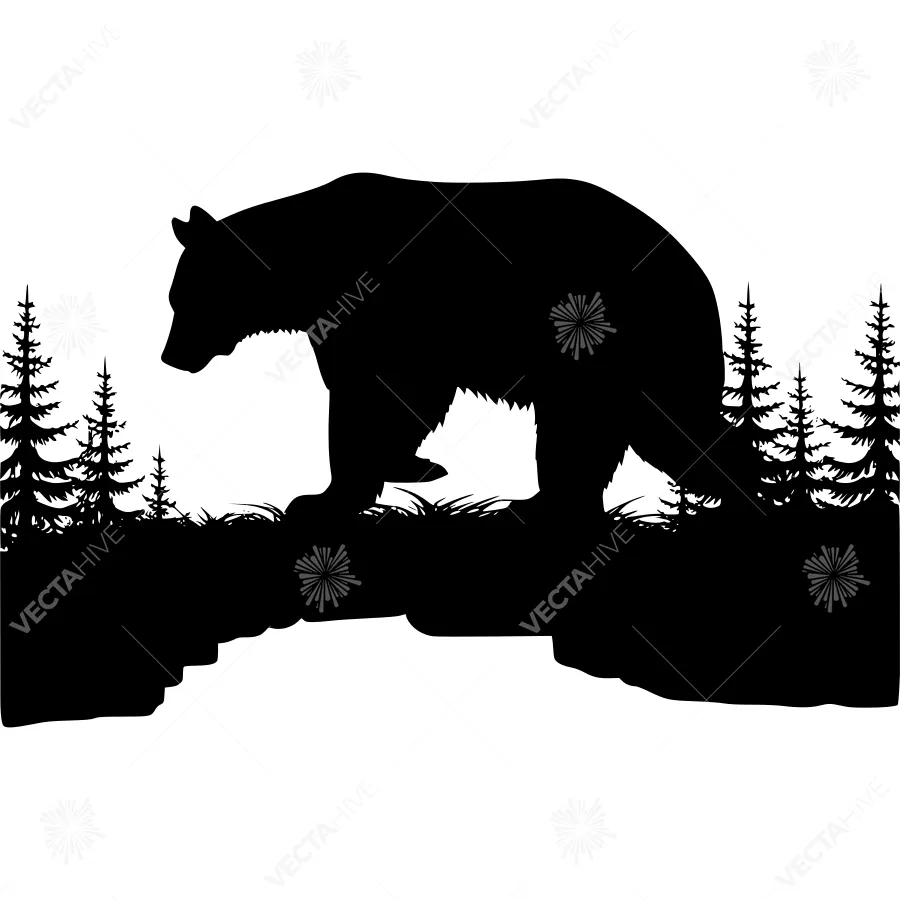 Silhouette Bear in Forest Landscape