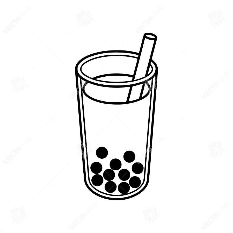 Bubble Tea Illustration - Black Outline