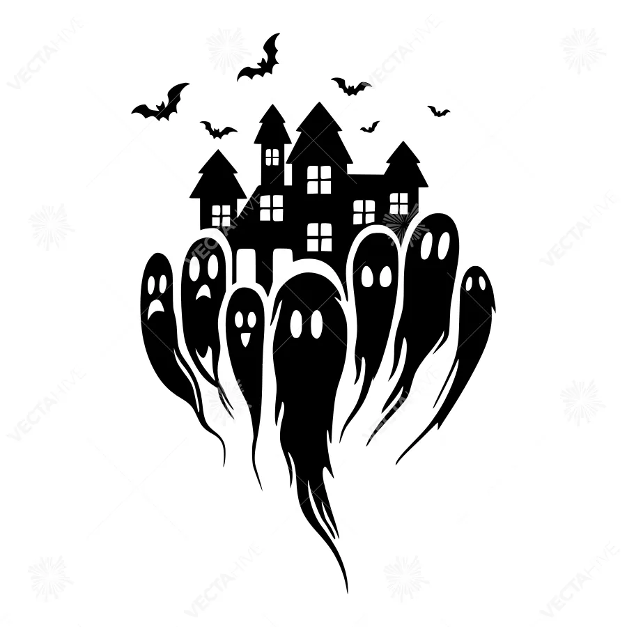 Ghostly Haunted House Halloween Illustration