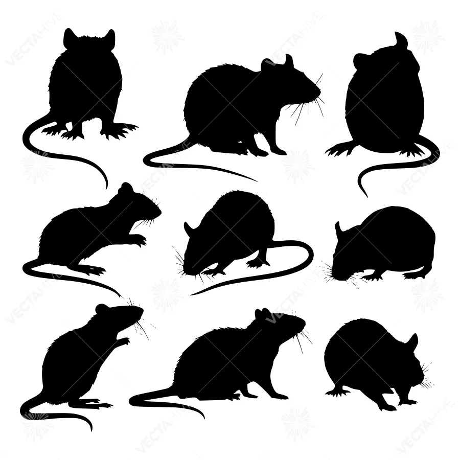 Black Mouse Silhouettes - Set of Nine