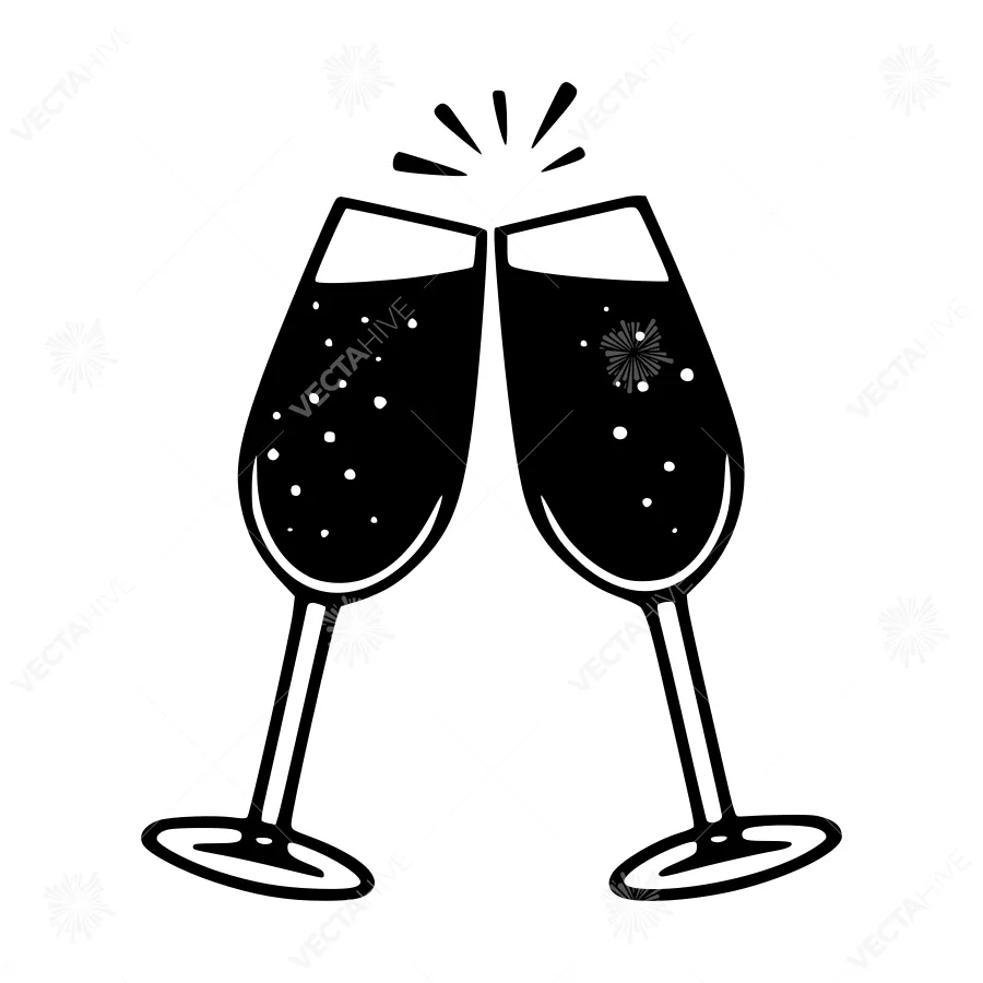 Cheers! Champagne Glasses Icon - Black & White