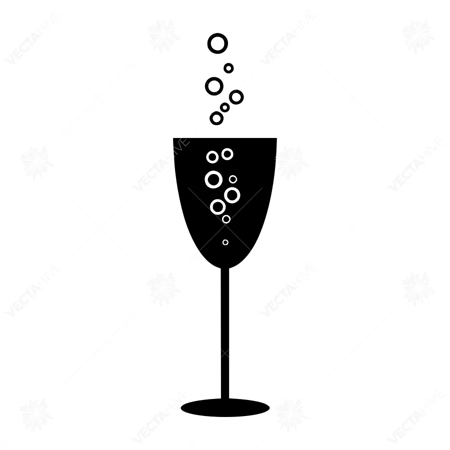 Black Champagne Glass Icon with Bubbles