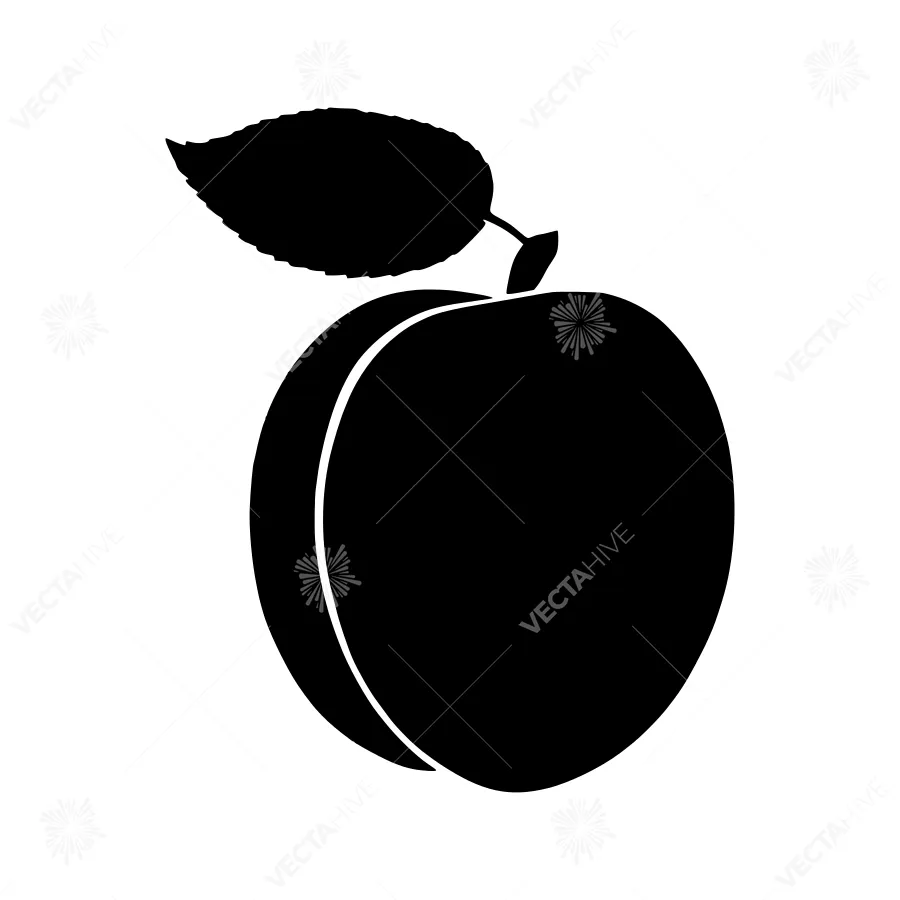 Silhouette Peach Fruit Icon - Black on White