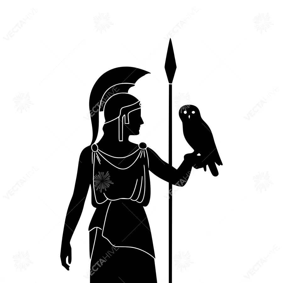 Spartan Warrior with Owl - Black Silhouette