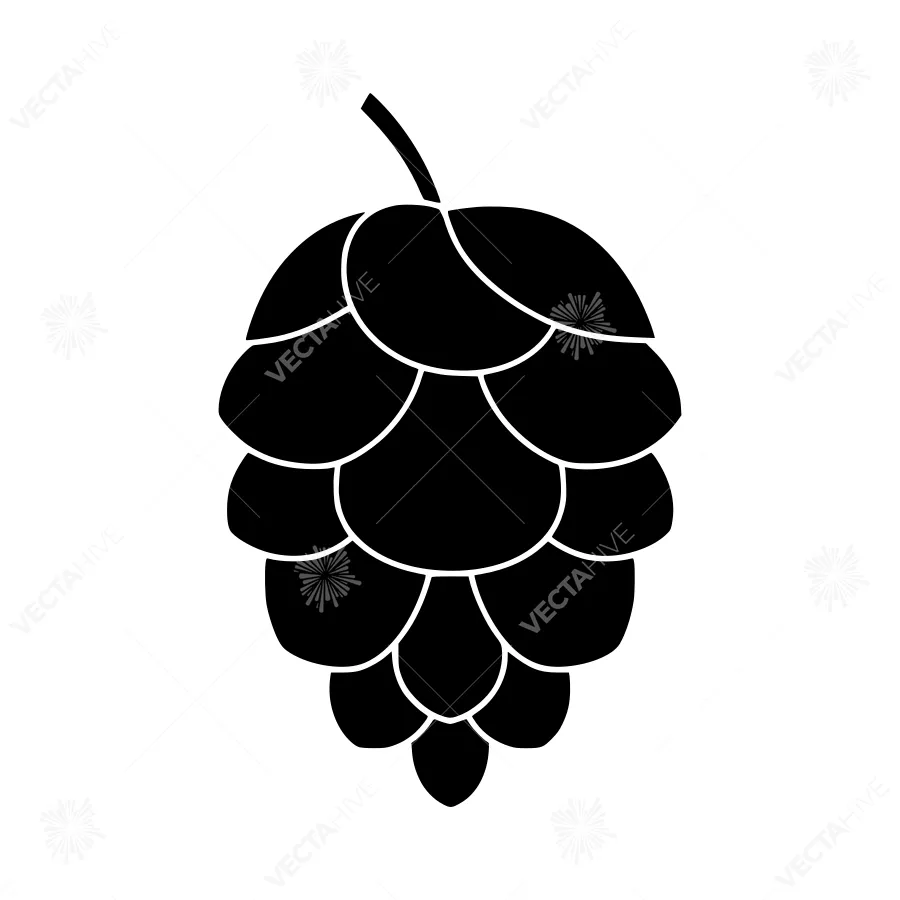 Hop Cone Icon - Black Silhouette Vector