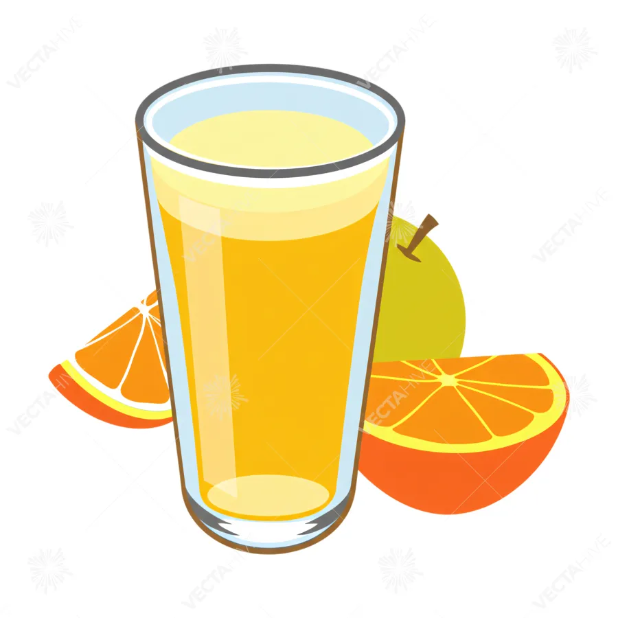 Cartoon Glass of Orange Juice with Fruit