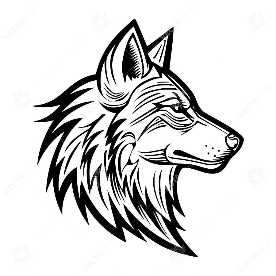 Black & White Wolf Head Tribal Tattoo Design