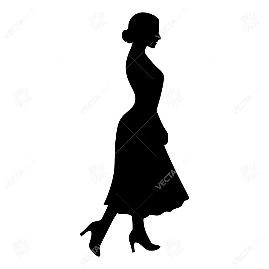 Elegant Woman Silhouette - Black Outline