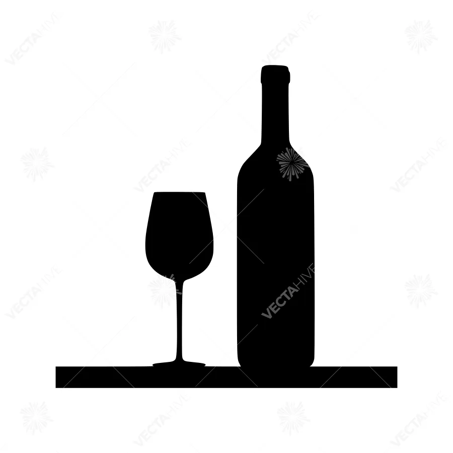 Wine Bottle & Glass Silhouette Icon