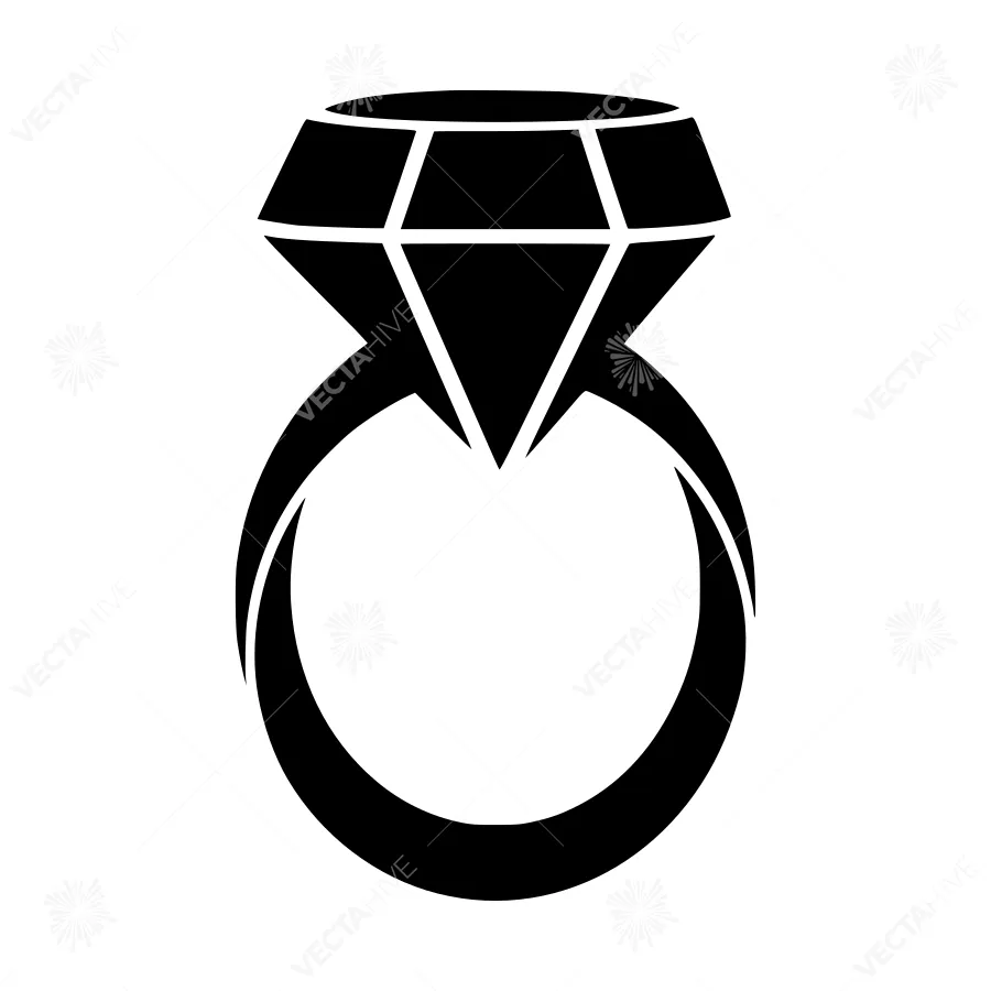 Black Diamond Ring Icon - Minimalist Vector