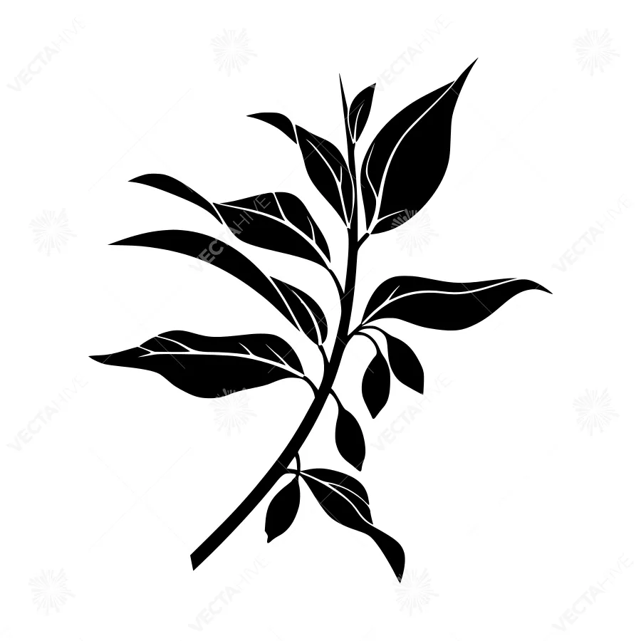 Black Leaf Branch Silhouette - Minimalist Design
