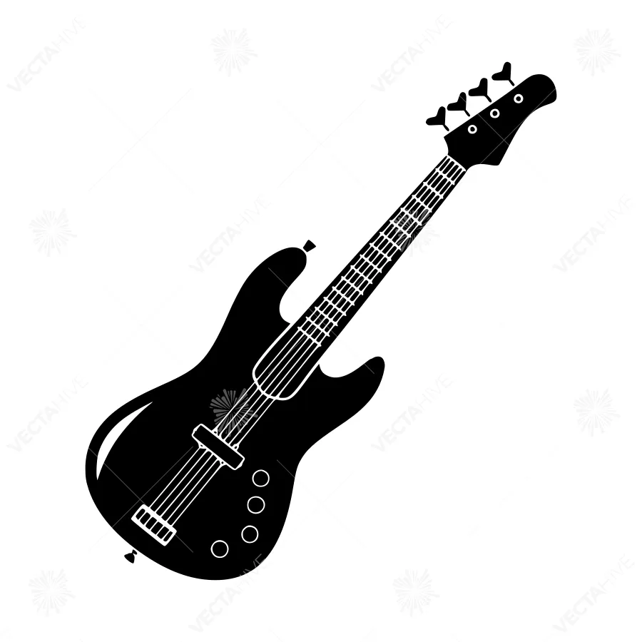 Black Bass Guitar Icon - Vector Illustration