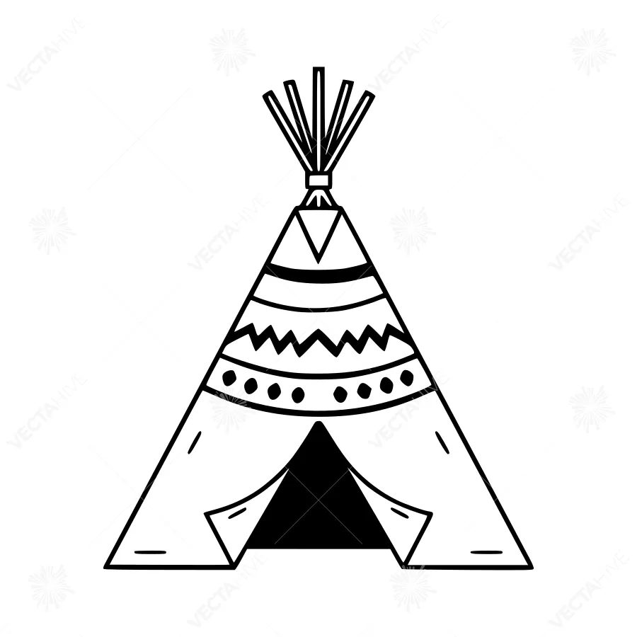 Native American Teepee - Simple Line Art