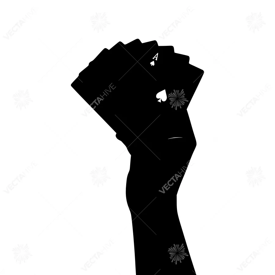 Black Hand Holding Playing Cards Silhouette