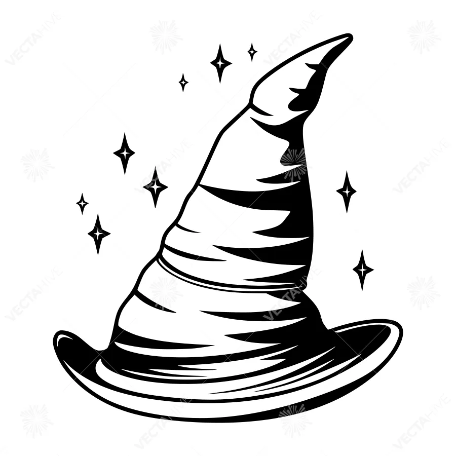 Vintage Witch Hat Illustration - Black & White
