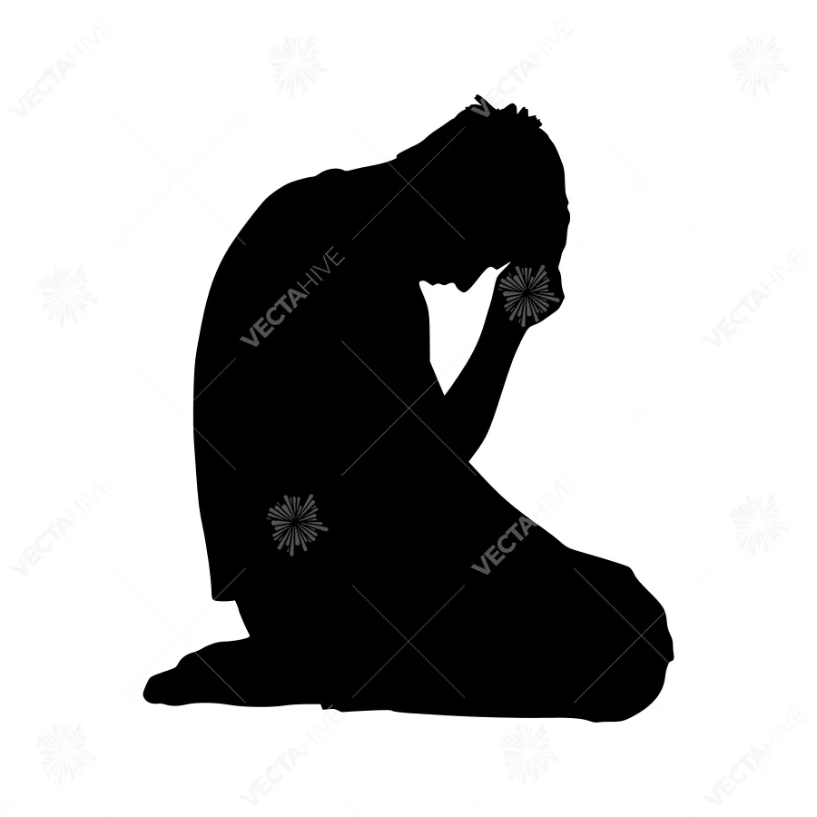 Silhouette of Person Kneeling in Sadness