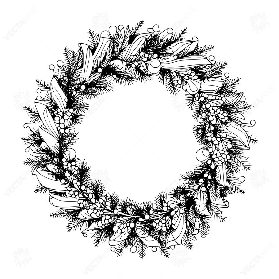 Black & White Floral Wreath Illustration
