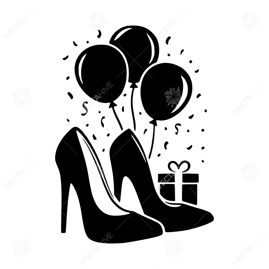 Black High Heels with Balloons - Celebration Graphic