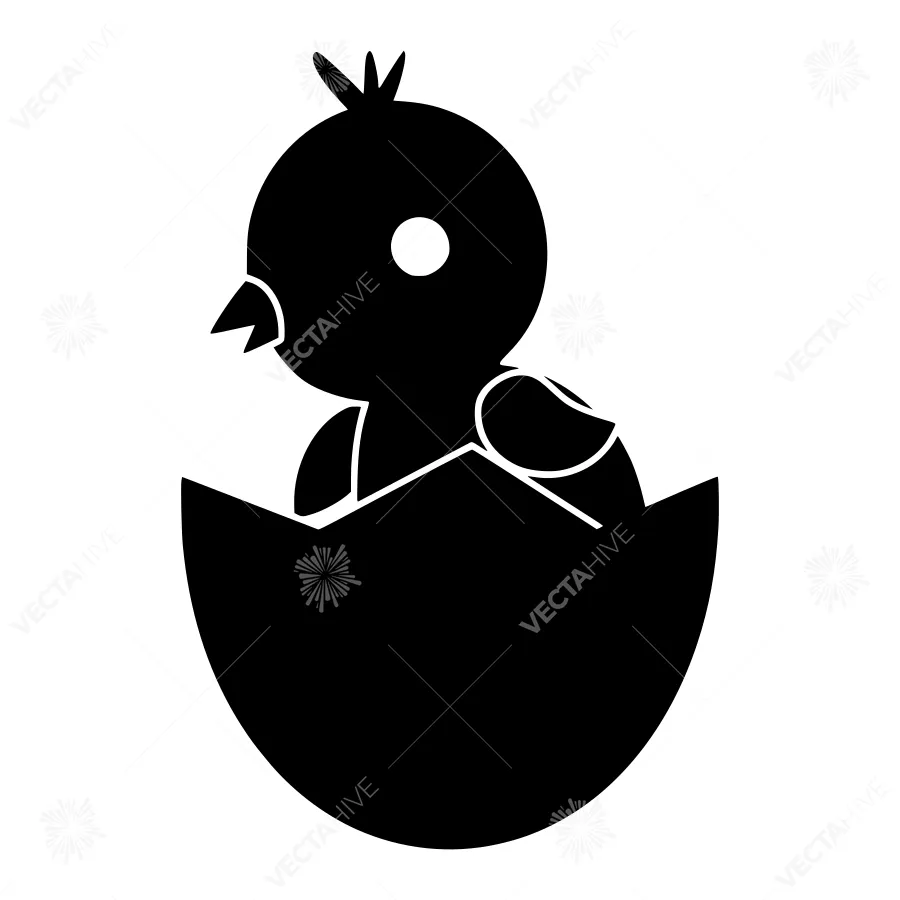 Black Silhouette Chick Hatching from Egg
