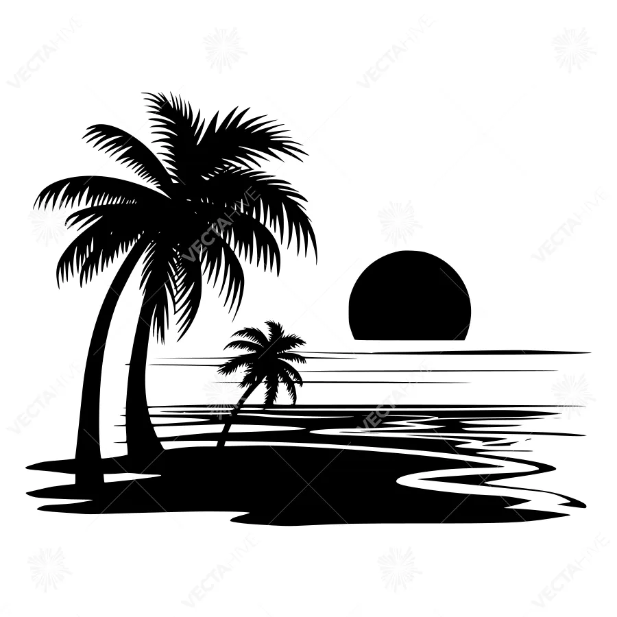 Silhouette Palm Tree Sunset Beach