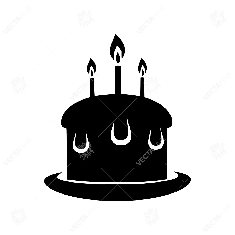 Black Birthday Cake Icon - Vector Illustration