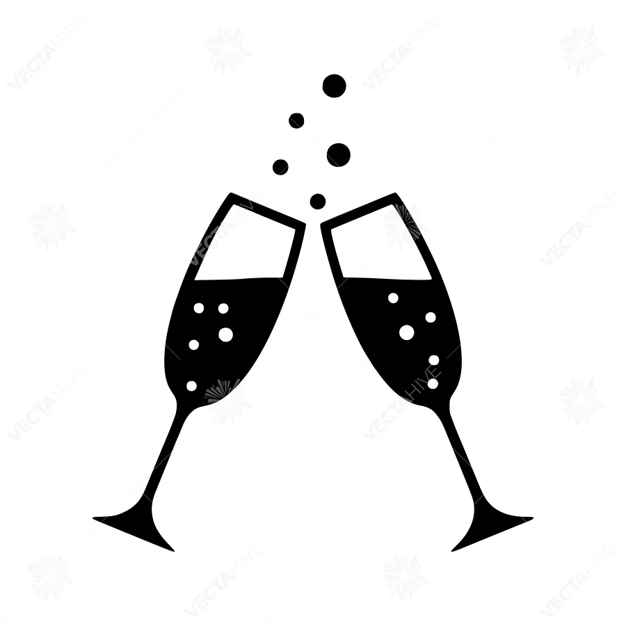 Cheers! Champagne Glasses Icon - Black & White