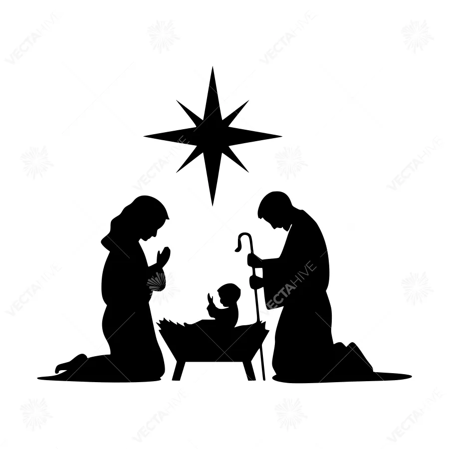 Silhouette Nativity Scene Christmas Star