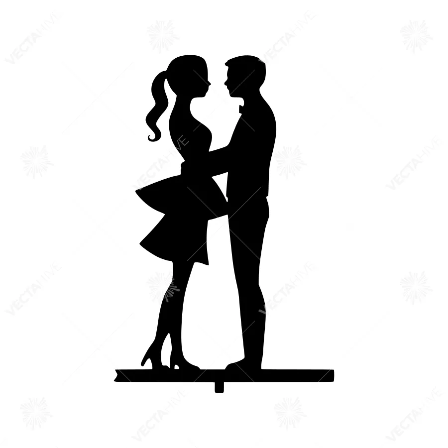 Silhouette Couple Kissing - Black Outline