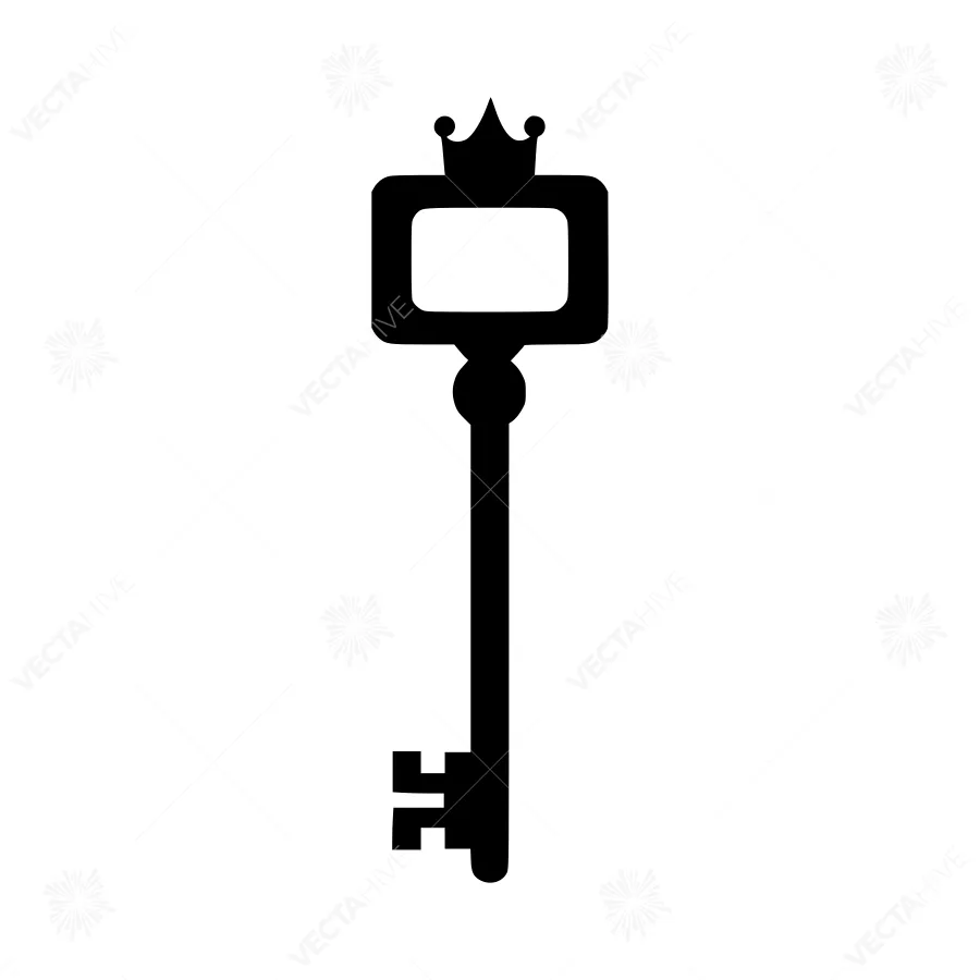 Black Key with Crown - Minimalist Icon