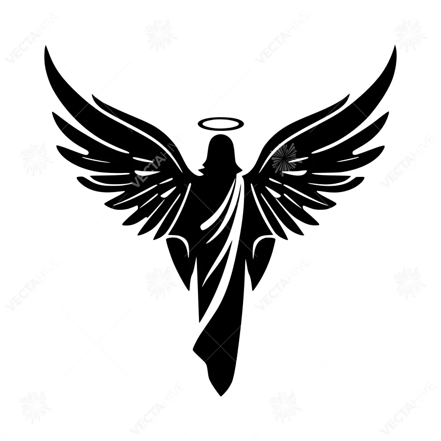 Black Angel Silhouette with Halo