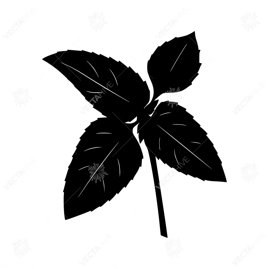 Black Mint Leaf Silhouette Vector Illustration