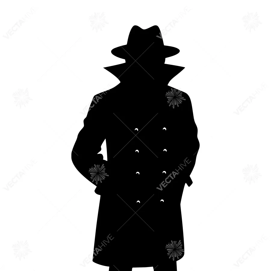 Silhouette Spy Agent - Black Coat & Hat