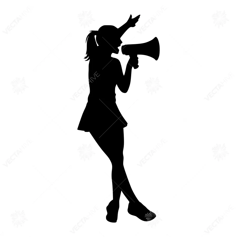 Silhouette Woman Holding Megaphone - Vector Illustration