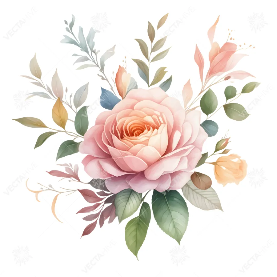 Watercolor Rose Bouquet - Elegant Floral Design