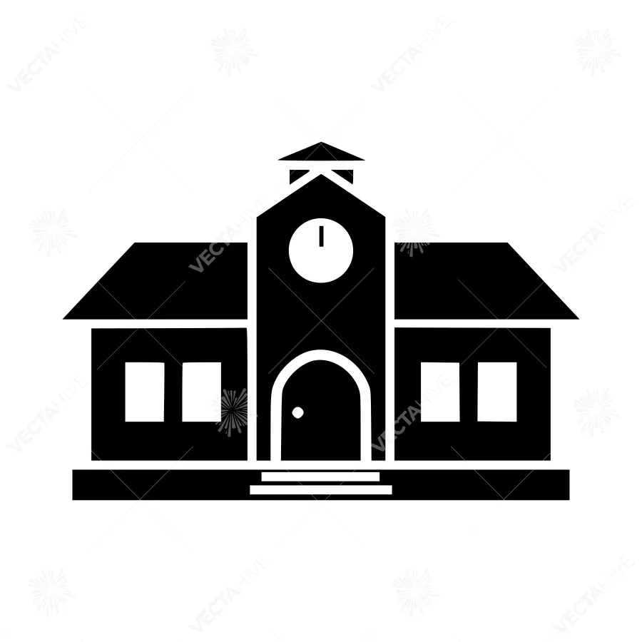 School Building Icon - Black Silhouette